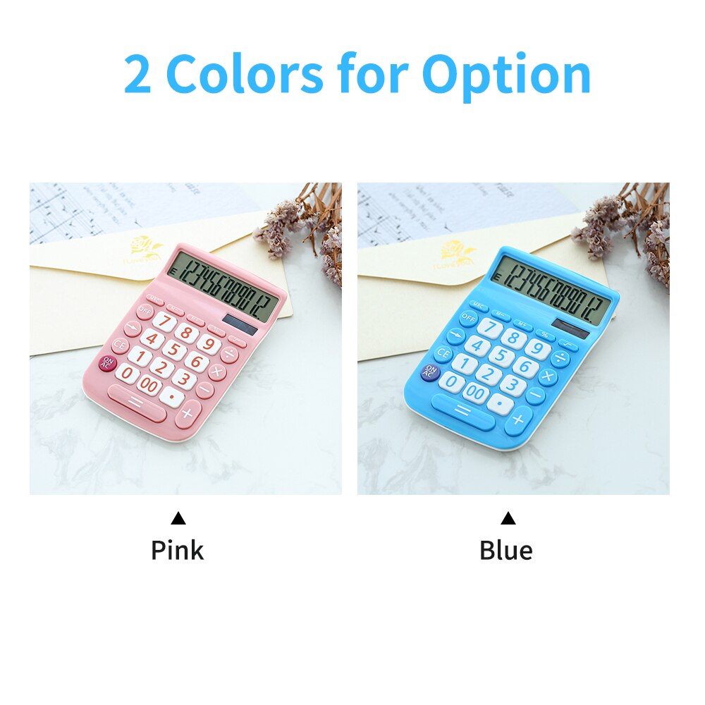 Portable Solar Calculator 12 Digits Large LCD Display Solar Energy &amp; Button Battery Dual Power Supply Study Tool