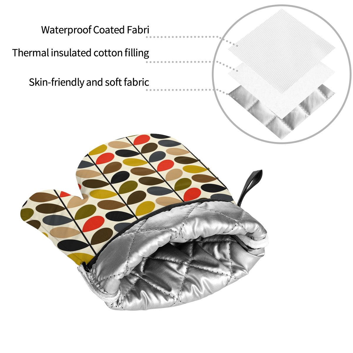 Orla Kiely Multi Stem Oven Mitts and Pot Holders Sets of 4 Floral Heat Resistant Non Slip BBQ Kitchen Gloves for Baking Cooking