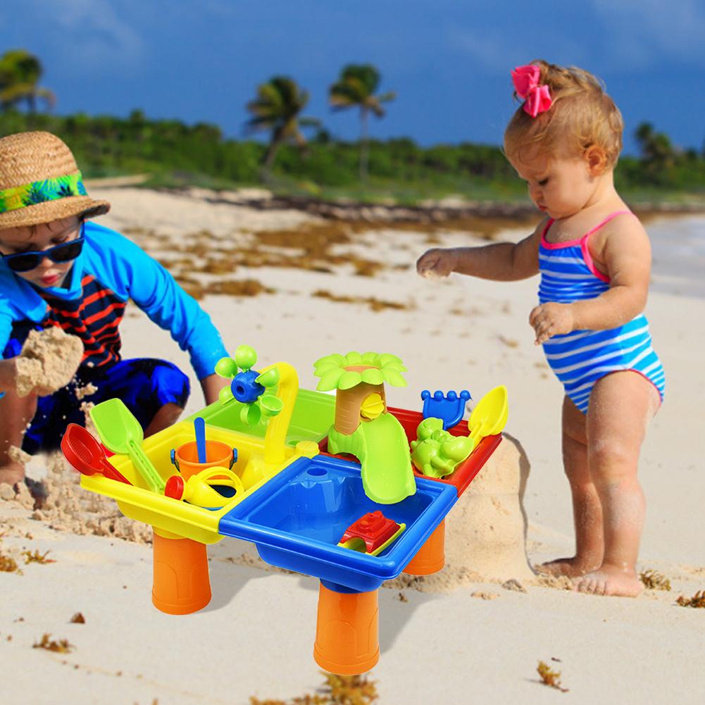 Strand lek aktivitet bord barn hållbara realistiska sand och vatten bord med lock pedagogiska spel leksak för utomhus inomhus