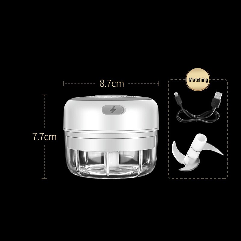 Smart Electric Garlic Press Vegetable Food Chopper Grinder Masher 100/250ml Rechargeable Meat Garlic Grinder Choppers Presser: S-white