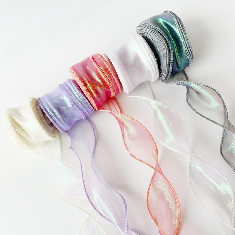 Cinta de Organza de seda con borde ondulado de arcoíris, Material de lazo, cintas de encaje, adorno para el pelo, tela de costura, decoración de ropa, 4CM/10 yardas