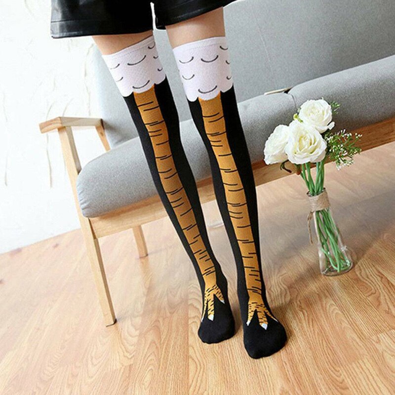 Women Crazy Funny Chicken Leg Cluck Novelty Knee Thight High Sock Breathable Fitness TC21