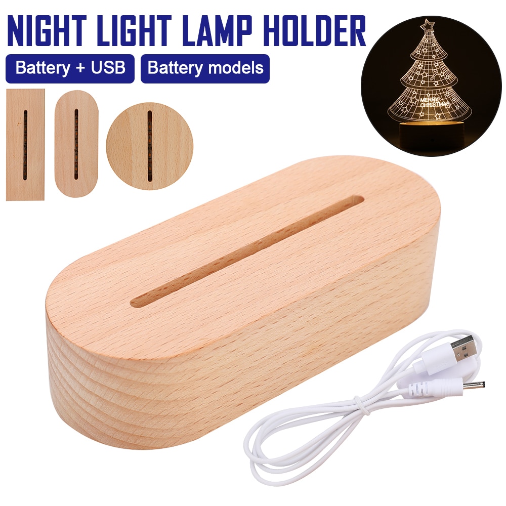 Base de lámpara de madera 3D para mesa, Base de luz LED de noche para soporte de lámpara cálido acrílico, accesorios de iluminación, Base ensamblada a granel, 5 unids/set por juego