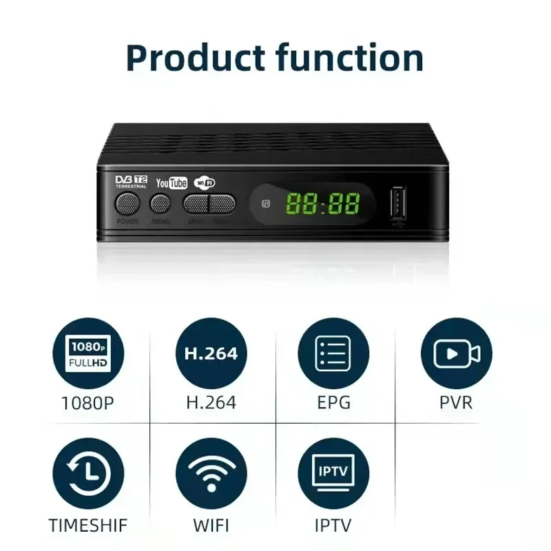 Sintonizador de TV DVBT2 Israel compatible con receptor terrestre HD hebreo 1080P H.264 caja convertidora Digital para Ucrania/Indonesia/África