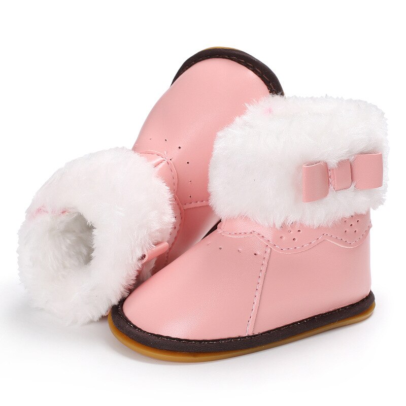 Metalen Baby Meisjes Winter Bont Schoenen Kids 'Winter Laarzen Rubberen Zool Laarzen Zacht En Warm Harde Zolen Snowboots winter Boog Schoenen: pink / 12