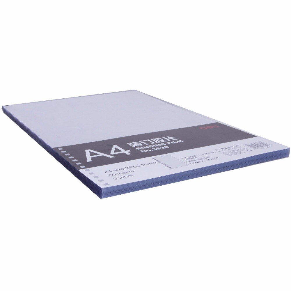 Deli 1pcs A4 binding film transparent PVC film punch binding cover paper plastic binding cover 50 sheet puncher document folders