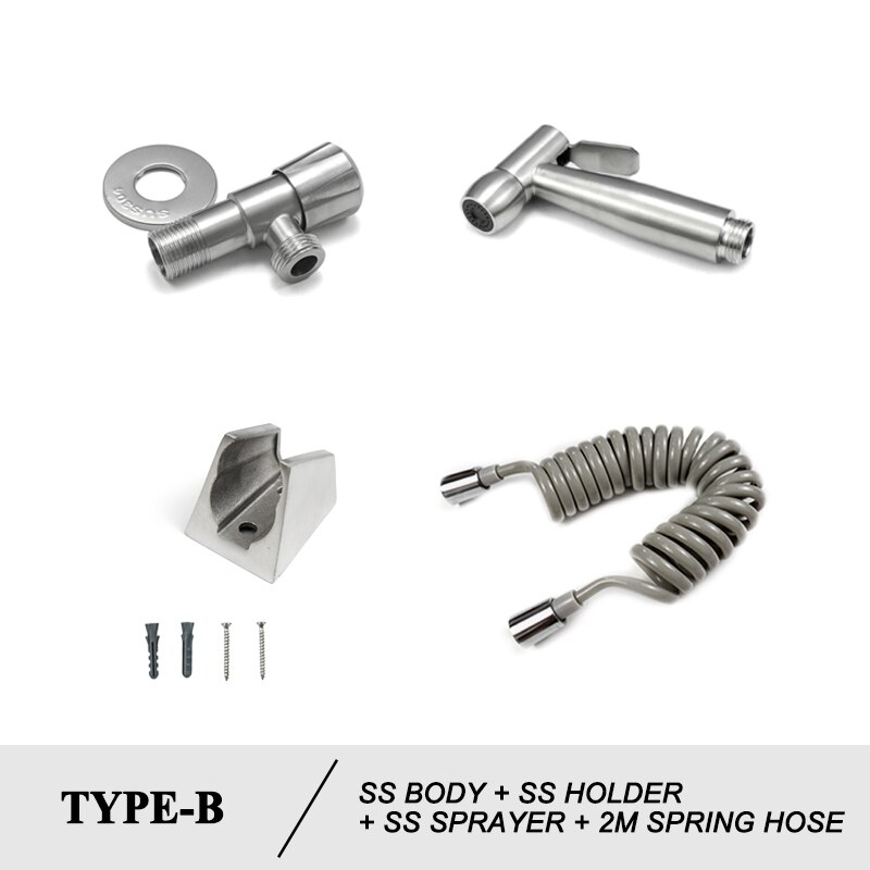 Brushed Steel Douche Kit Hand Held Bidet Sprayer Portable Toilet Bidet Faucet Shattaf Valve Jet Set Bathroom Hygienic Shower: B Set with PVC Hose