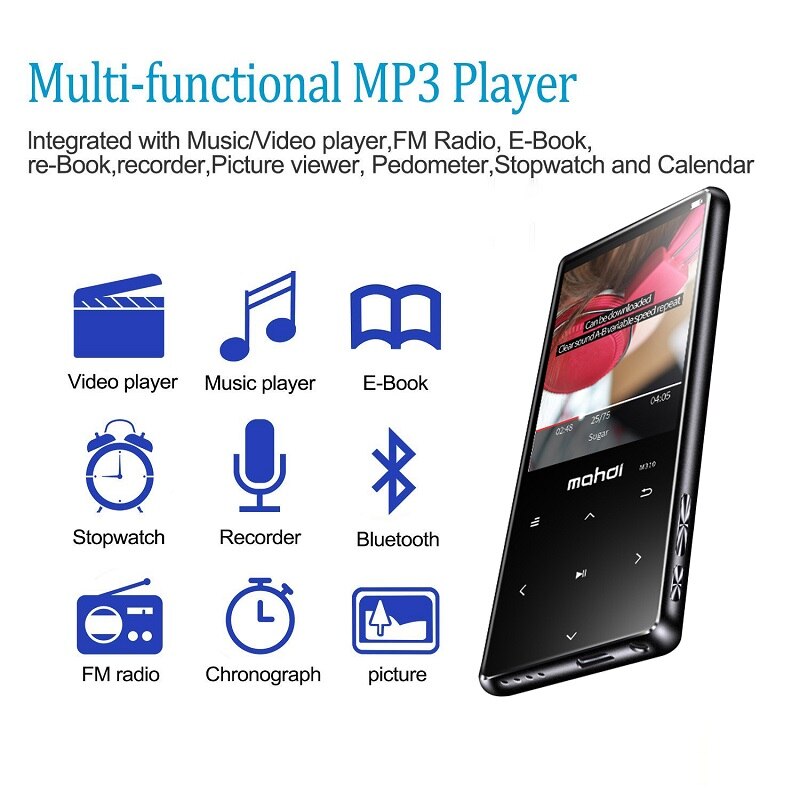 MP4 Player with Bluetooth 4.2, Touch Buttons with 2.4 inch Screen 8GB Portable Lossless Digital Player with FM Radio Mp4 player