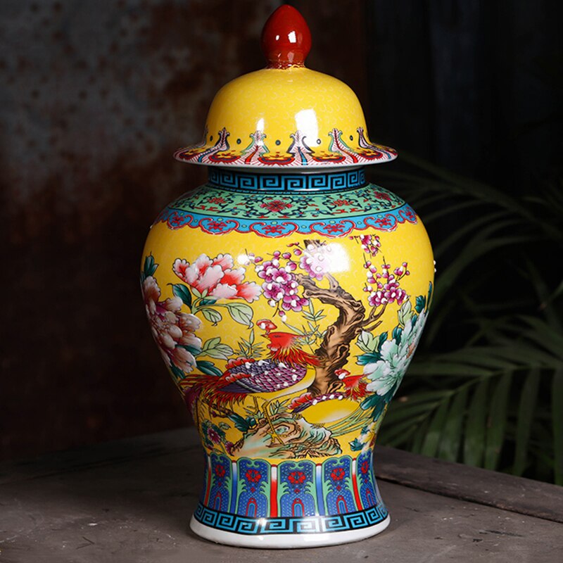 China Decorative Porcelain Ginger Jar Red Flower And Bird Retro Palace Style Vases Home Dec Table Centerpieces Wedding: 2