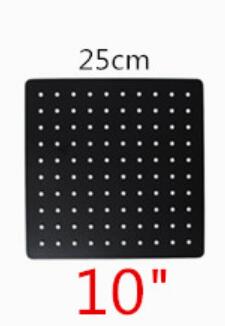 Cabezal de ducha de lluvia redondo y Cuadrado Negro, ultrafino, 2mm, 8 10 12 16 pulgadas, Brazo de ducha montado en pared y techo para Baño: 10 inch square