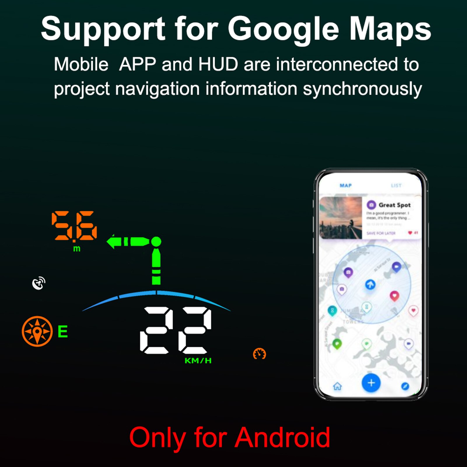 Car Universal Navigation Version HUD 5.5''HD Screen Head Up Display GPS System Support OverSpeed Warning Mileage