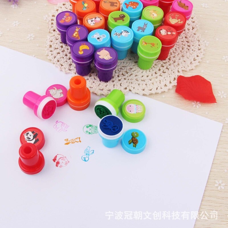 26Pcs Cartoon Various Round Stamp Seal Self Inking Scrapbooking Plate Ink Pad L9CD