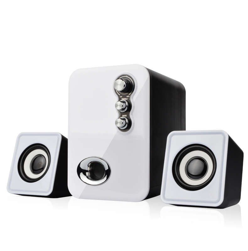 [Bio Speakers]Wired Laptop Computer Speakers Music Player Mini Channel 2.1 Stereo Bass Treble USB Wired Speaker For Computer: White