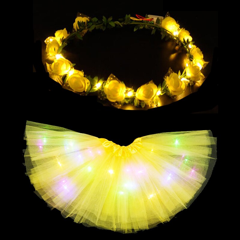 Jupe Tutu lumineuse LED pour femmes et filles, guirlande de fleurs, bandeau, , vêtements de fête néon, Costume de princesse de mariage d&#39;anniversaire