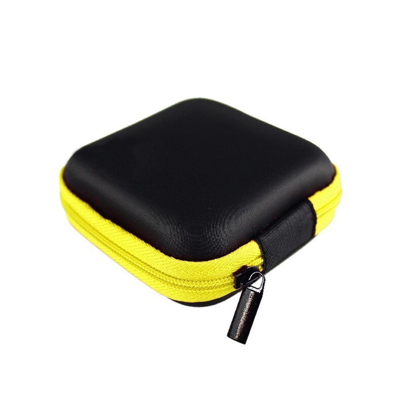 1pc bærbare firkantede mini lynlåse hårdt hovedtelefon tilfælde bærer hårdt taske til nøgleholder pengepung tegnebog øretelefoner pose kasse: Gul