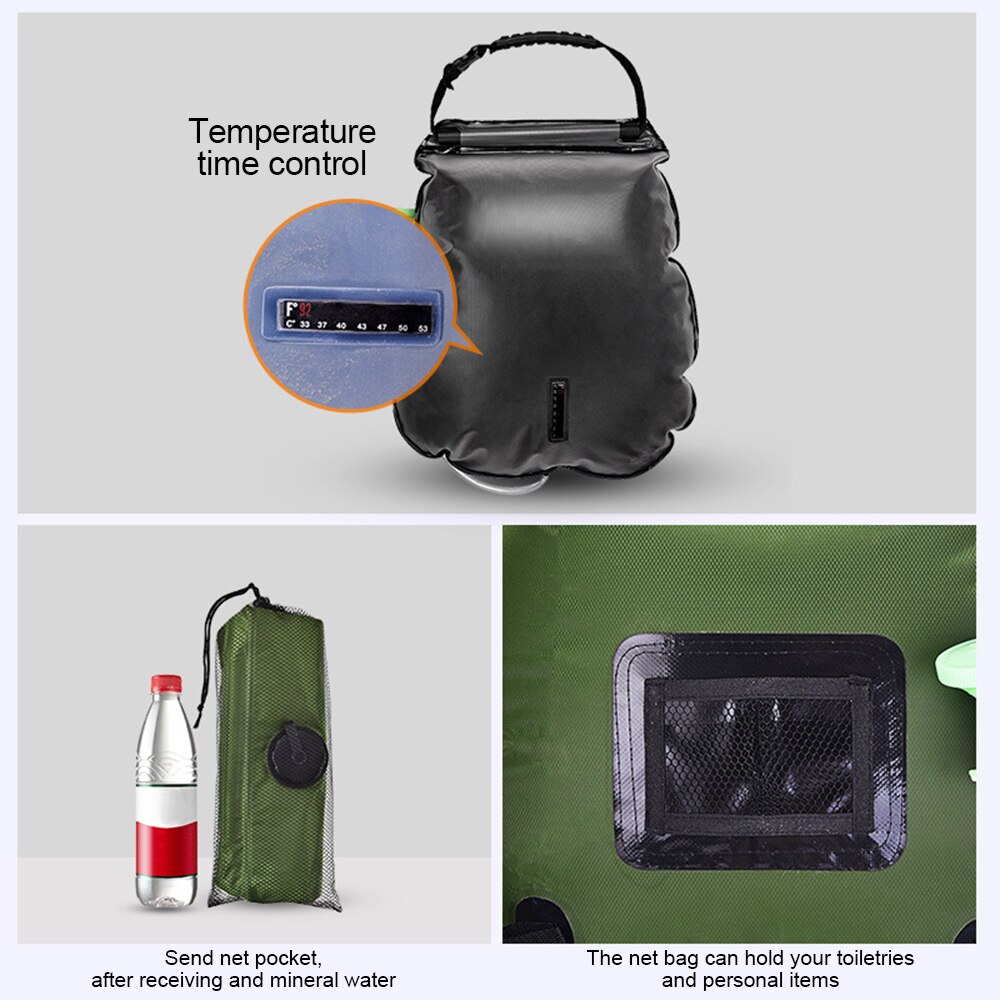 20L Water Tassen Outdoor Camping Douche Bag Solar Verwarming Draagbare Vouwen Wandelen Klimmen Bad Apparatuur Douchekop Schakelbare