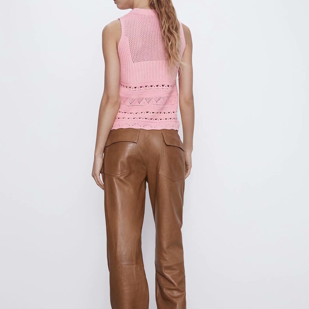 haut pour femme rose solide tricoté sans manches col rond pull décontracté style ample femme femme vêtements