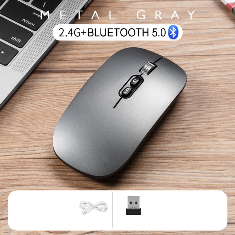 Slanke Dual Mode Bluetooth Draadloze Muis Bluetooth 5.0 &amp; 2.4G Draadloze Oplaadbare Draadloze Muis Met 3 Verstelbare Dpi: Metal Gray