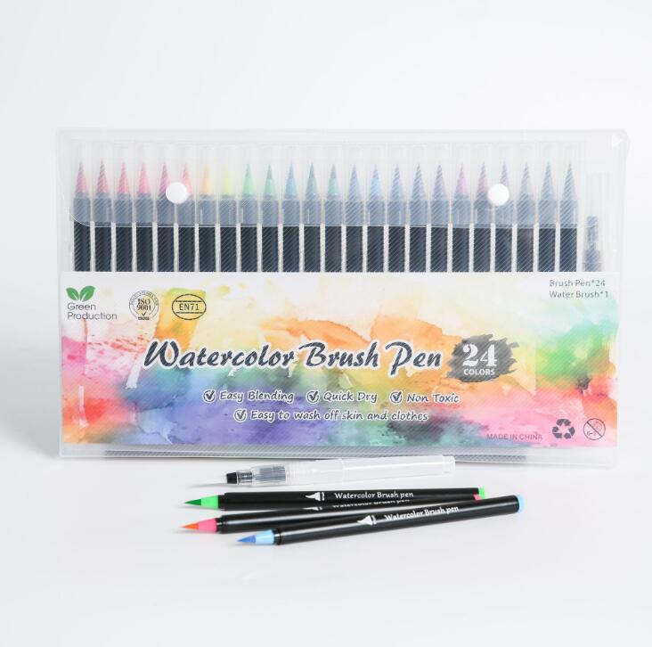 Artists Watercolour Brush Pens Set, 20-72 Vibrant Colours, Premium Real Soft Brush Tip Paint Markers Plus Water Blending Pen: 24 Watercolour Pens