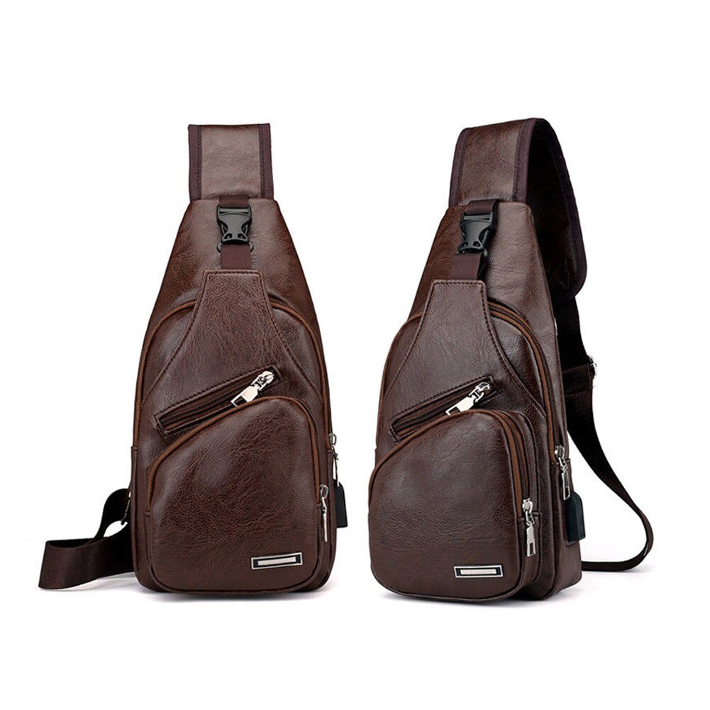 Mode Mannen Lederen Sling Pack Borst Schouder Crossbody Tas Biker Satchel Mannen Aktetassen Sales: Dark brown