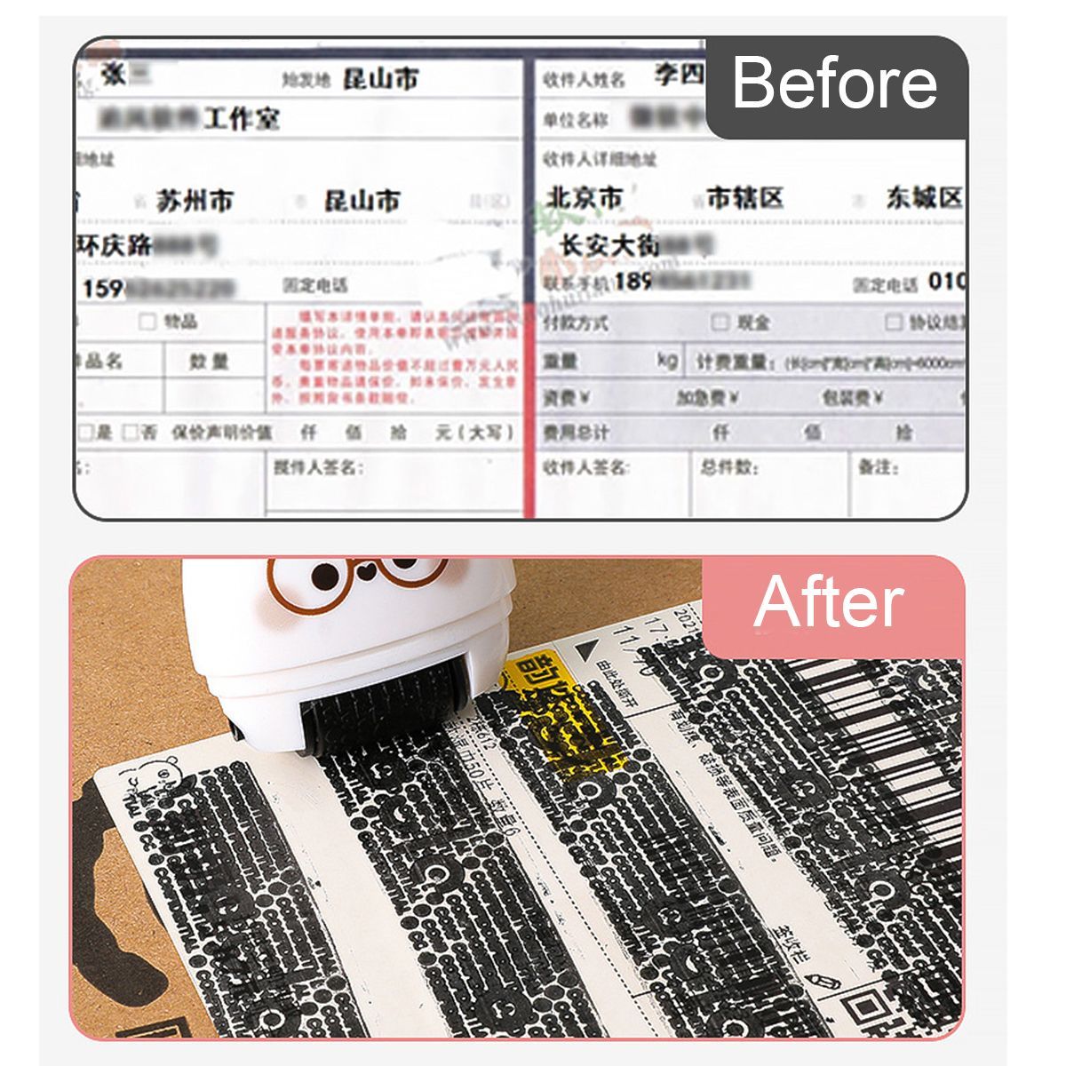 2 in 1 Identity Protection Roller Stamp Identity Cover Eliminator Cute Refillable Inking Private Information Protection Roller