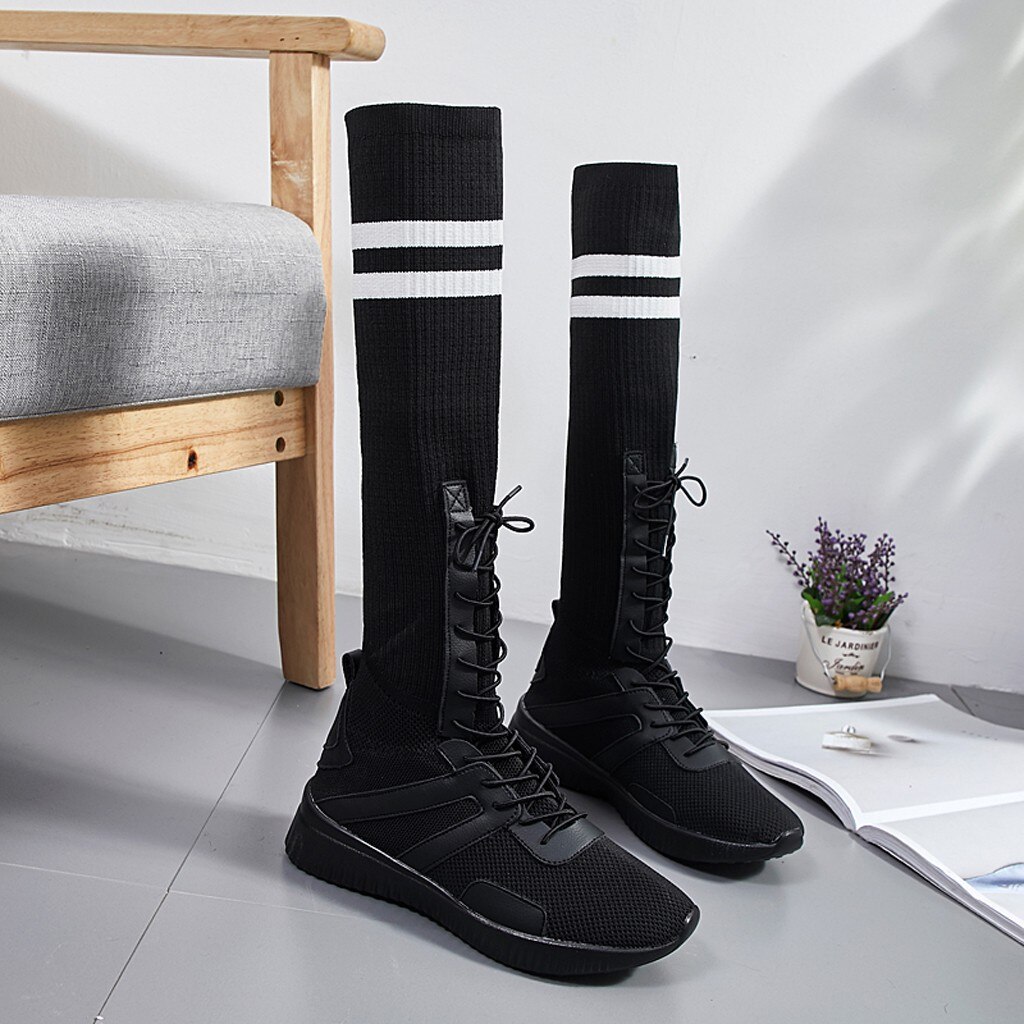 Sagace Womens Stretch Sokken Laarzen Zwart Kruis Riem Platform Laarzen Vrouwen Sneakers Herfst Laarzen Vrouwen