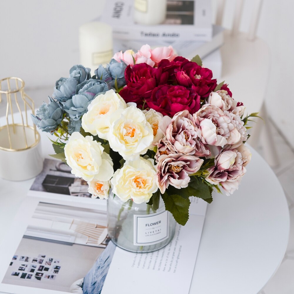 5 Bundles Silk Pink Peony Autumn Wedding Decorative Flowers Christmas Decorations for Home Bridal bouquet DIY Artificial Flowers