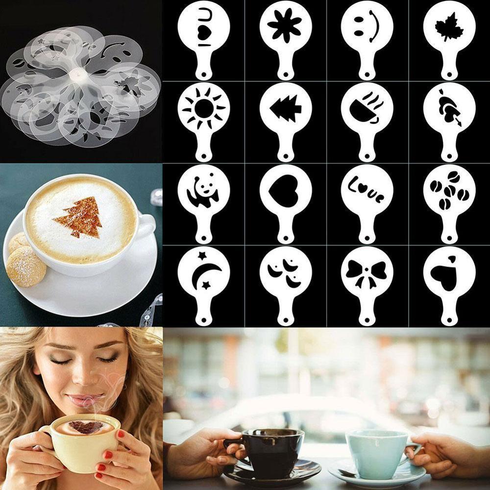 16 stuks/set grappige koffie latte cappuccino koffie voor koffie spray sjablonen strooi sjabloon pad kunst decoratie stofdoek bloem  w0 v 7