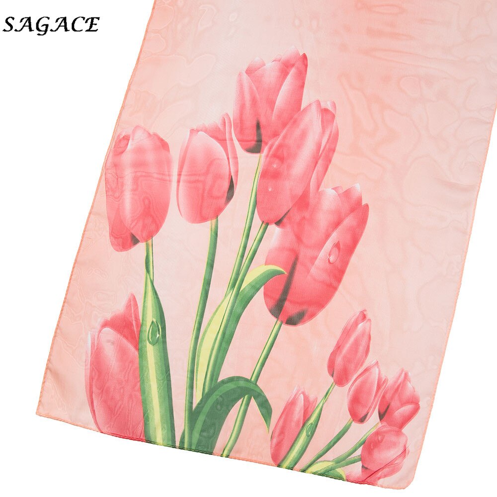 SAGACE écharpe femmes en mousseline de soie fleur impression longue enveloppement doux châle foulards dames doux hiver écharpe en soie foulard pour femmes