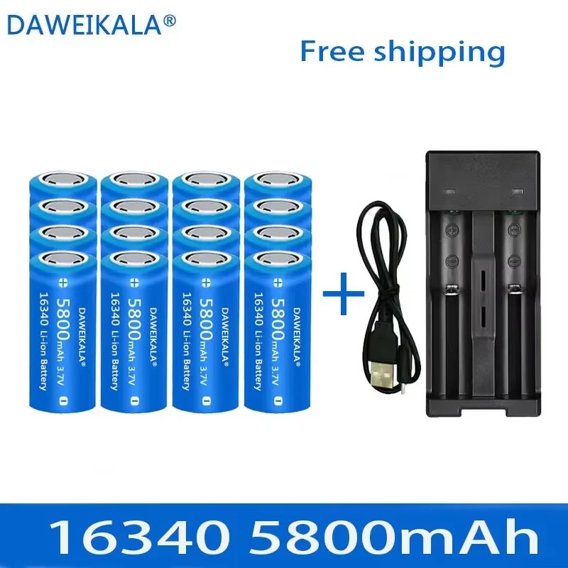 5800mAh rechargeable 3.7V Li-ion 16340 batteries CR123A battery for LED flashlight wall charger, travel for 16340 CR123A battery: Gold