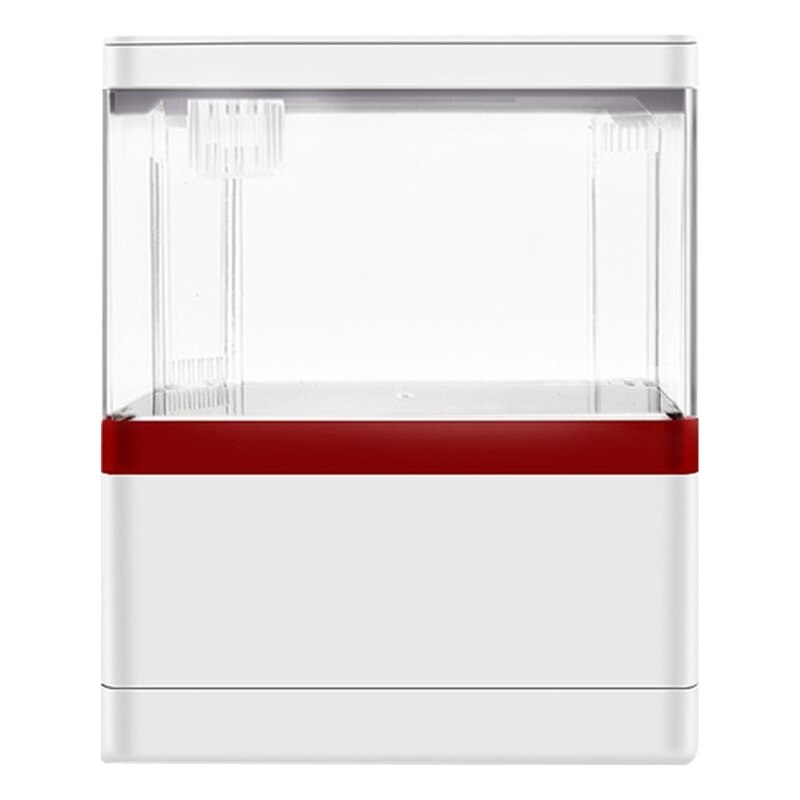Kit de acuario LED acrílico, minitanque de escritorio de 1.5L con filtración e iluminación LED, soporte oculto para teléfono, carga USB: Red