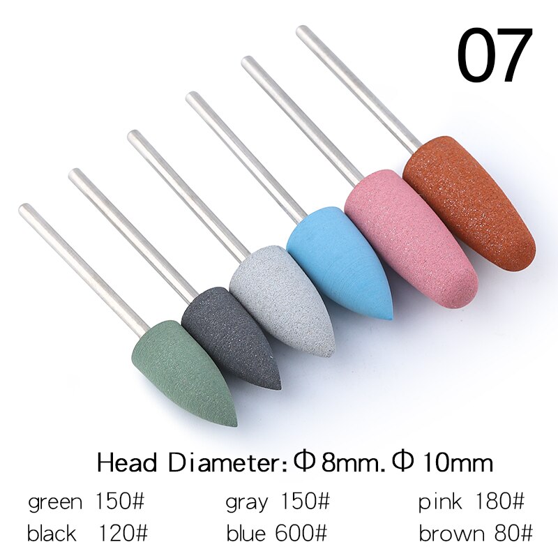 6Pcs Rubber Silicon Nail Boren Set Frezen Voor Manicure Pedicure Elektrische Polijstmachine Sterke Nagel Boormachine Gereedschap: 7