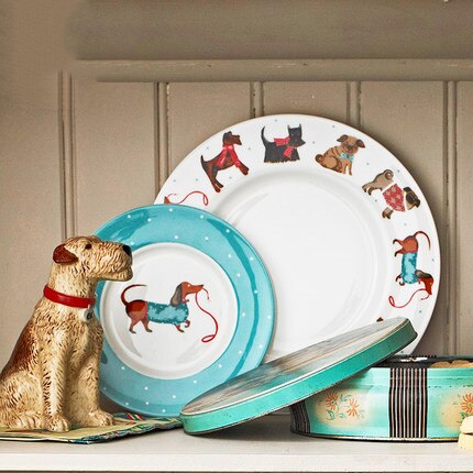 Western service fad bøf salat frugt tallerken stor skive britisk fin porcelænshund dessert tallerkener