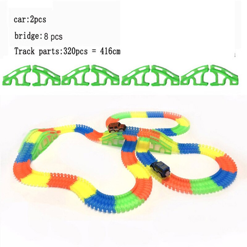 Glowing Assembly DIY Flexible Racing Track Electronic Flash Light Car Railway Magical Racing Track Play Set Toys For Children: 320pcs 2car 8 bridge