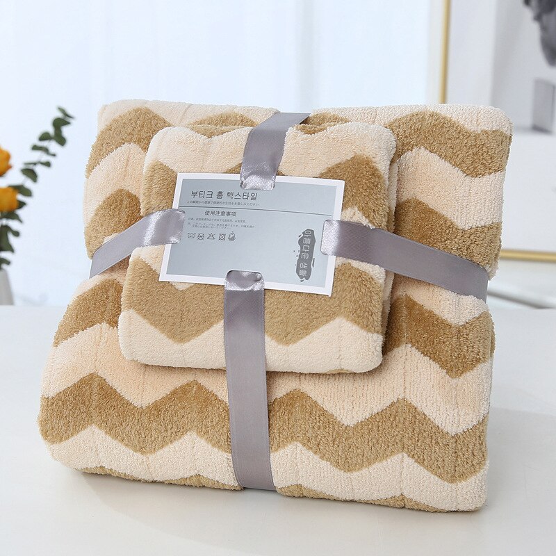 Coral Fleece Cation Face Towel + Bath Towel Set Thick Absorbent Bathroom Towels For Swimming Travel Sports Towel Set: Brown