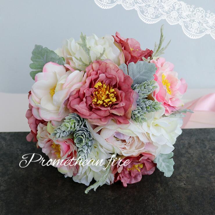 Handgemaakte Bruiloft Boeket Kunstmatige Bloem Roos Bruids Boeket voor Bruiloft Decoratie PH7