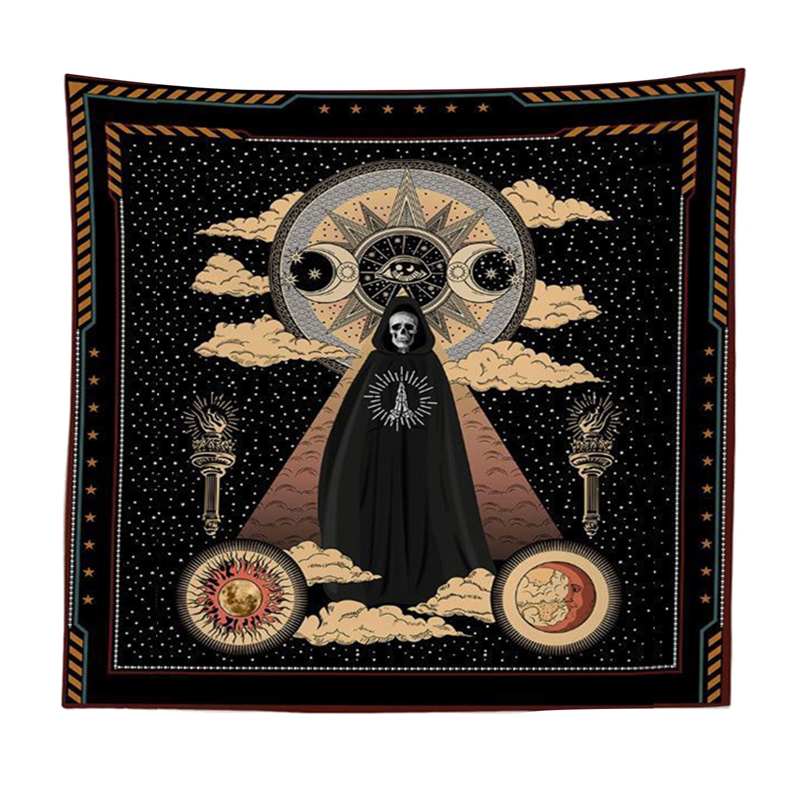 Garden Tapestry Moon Phase Surrounded by Vines and Flowers Black Wall Decor Tapestry: Style2 150x130cm