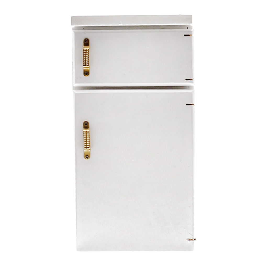 Mini poppenhuis koelkast houten compacte poppenhuis meubels mini koelkast voor kinderen peuter poppenhuis accessoires (wit)
