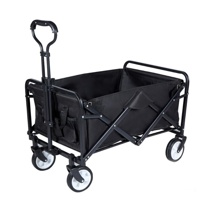 Outdoor Camping Portable folding trolley 5 inch wheel utility truck shopping cart trolley garden trolley four-wheel tool cart: black