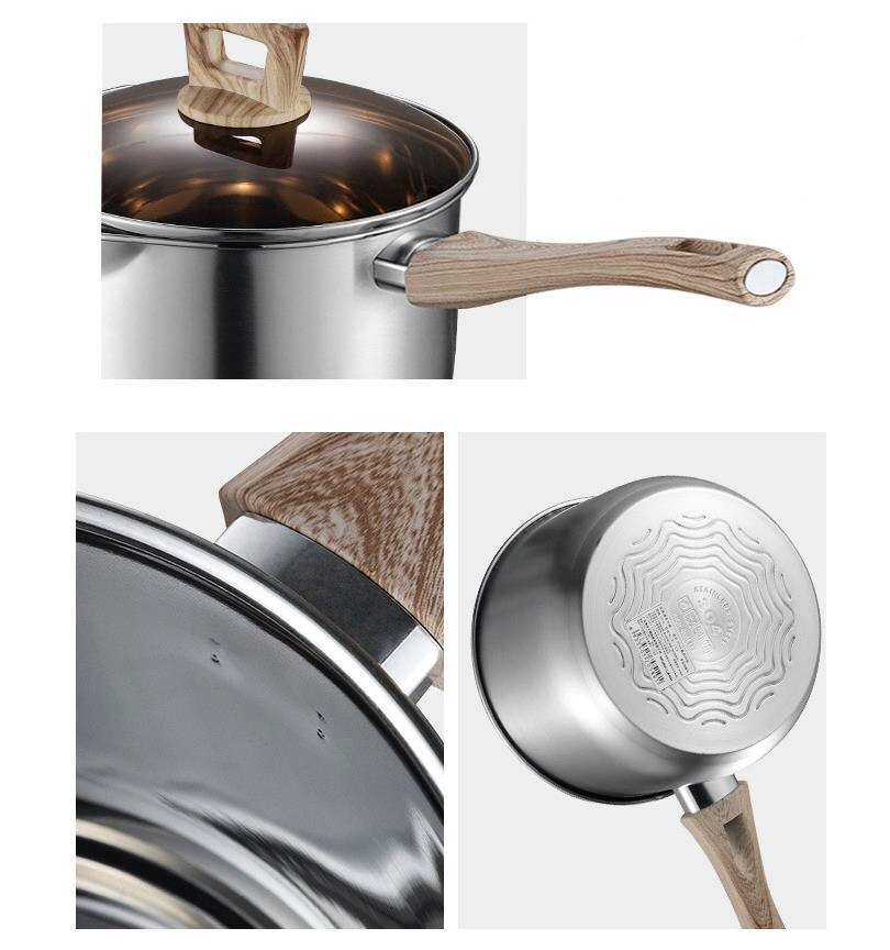 2L Stainless Steel Saucepan with Glass Lid, Spouts for Easy Pour with Ergonomic Handle, Multipurpose Sauce Pan, Sauce Pot