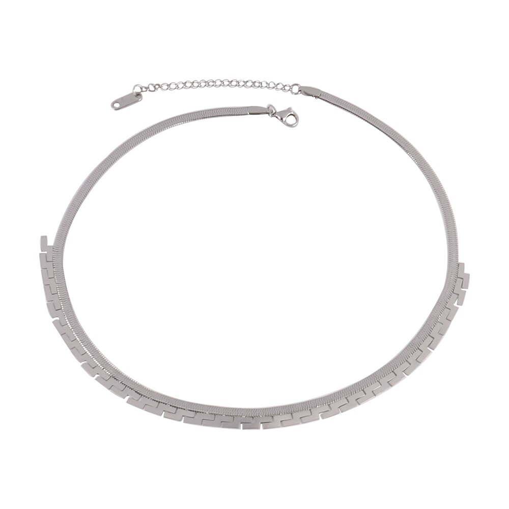 Trendy Stainless Steel Necklace For Women Gold Silver Color Round Geometric Pendant Necklace Choker Snake Chain Necklace Jewelry: B0146