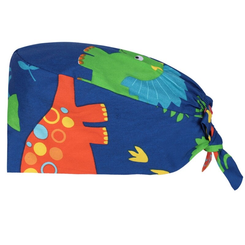 Dokter verpleegkundige katoenen werkmuts met zweetband verstelbare strik op de rug schattig cartoon dierenpatroon kalebasvormige bouffant scrub hoed h: -n