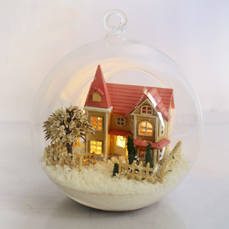 Diy poppenhuis miniatuur poppenhuis met meubels glazen bol huis voor poppen model casa verjaardag speelgoed voor kinderen  b006 # e: B009