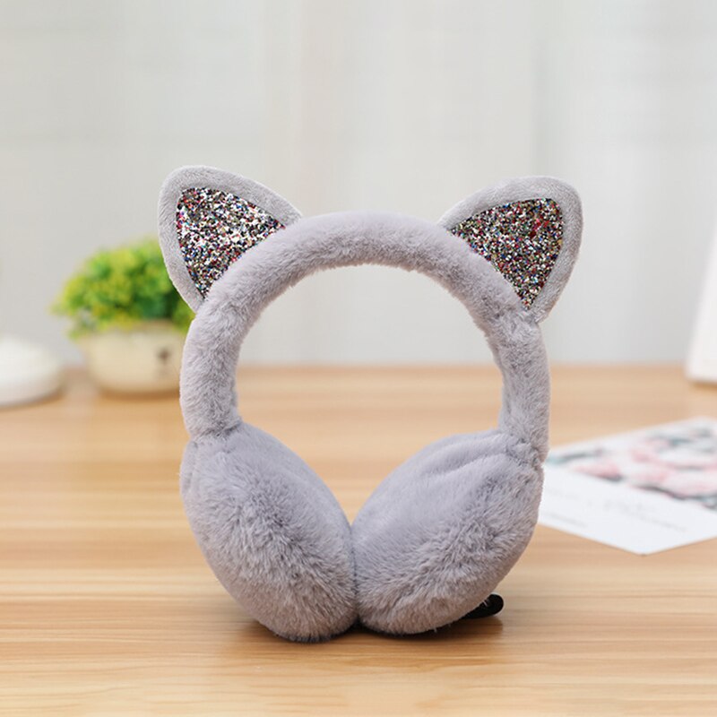 Winter Weiche SchöNe Winter Warme Katze Ohr Wärmer funkeln Ohren Plüsch Ohrenschützer für Frauen Mädchen: GY