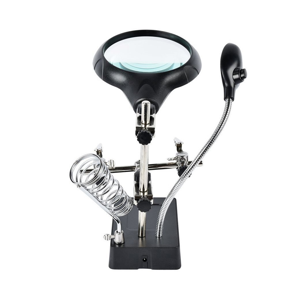 Soldering Iron Station Stand With Welding Magnifying Glass Clip Clamp Third Hand Helping Desktop Magnifier Soldering