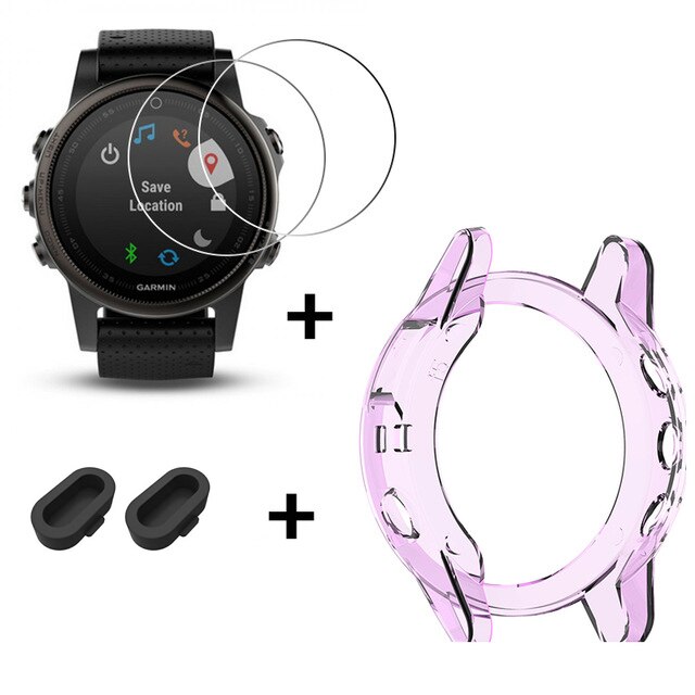 Soft Protective Case For Garmin Fenix 6 6s 6x Pro Dust Plug Watch 9H Screen Protector For Fenix 6 6S 6X Pro Flexible Glass Film: Purple / Fenix 6 6Pro