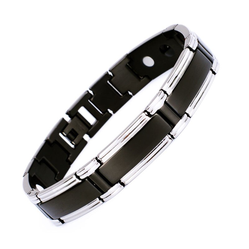 Bracelet magnétique en pierre de Germanium pour hommes, bijoux en acier inoxydable, Tourmaline rouge, lien noir, 12mm: Black steel color