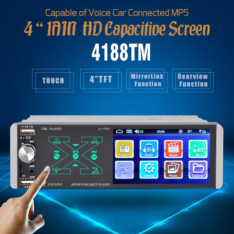 Smart AI Voice Capacitive Screen Player USB DVR Artificial Intelligence Bluetooth Dual Channel Single Lngot MP5 4.1 Inches