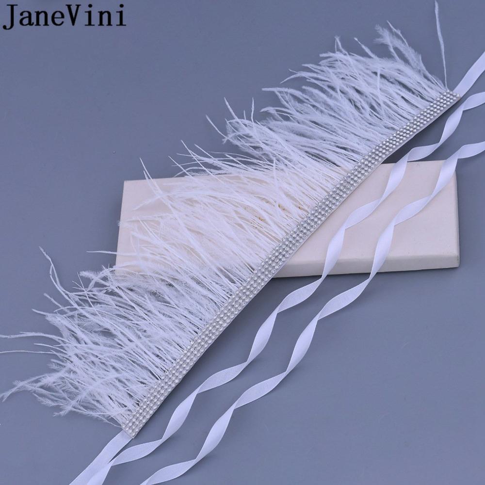 JaneVini-cinturón con cuentas de plumas de decoración para mujer, cinturones nupciales con diamantes de imitación de cristal para vestido de boda, joyería para novia y dama de honor