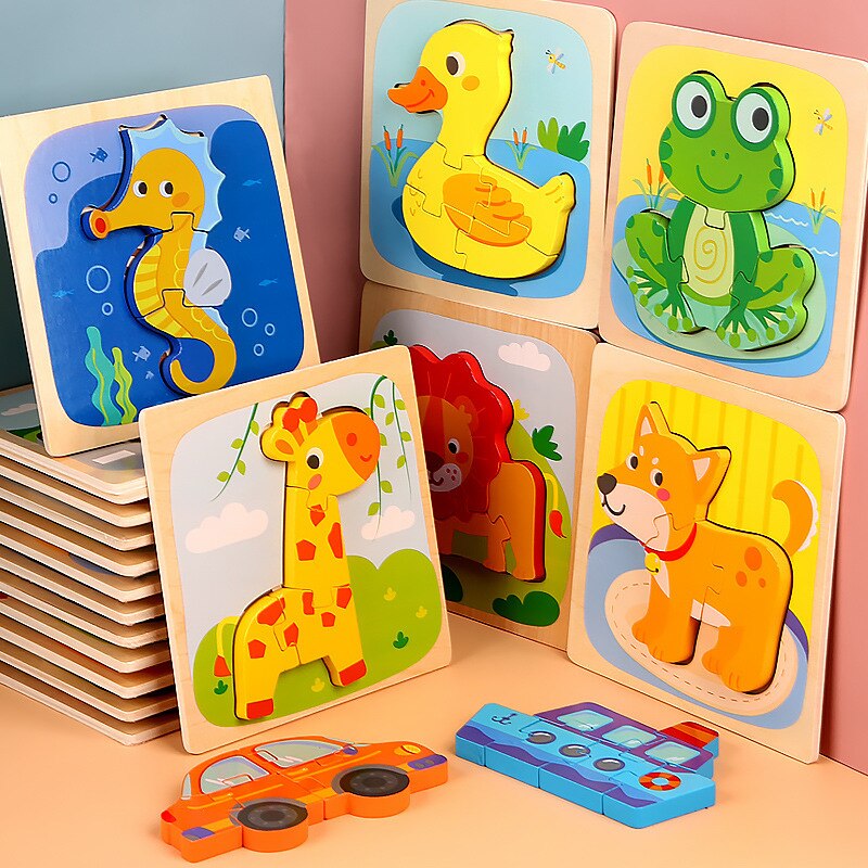 15*15cm Kinder Montessori Spielzeug 3D Holz Puzzle Baby Cartoon Tier/Verkehrs Jigsaw Puzzle Spielzeug für Kinder frühen Lernen